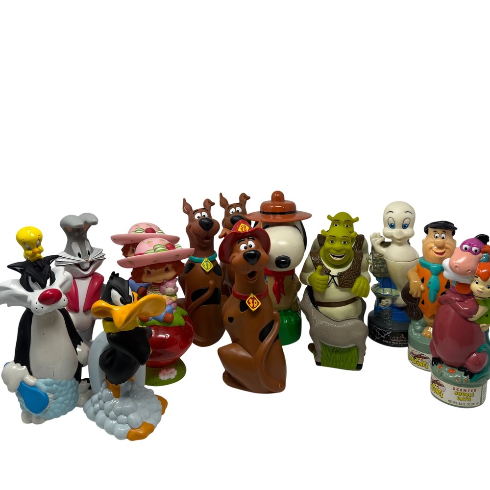 Vintage Character Bubble Bath Bottle Lot Scooby Doo Shrek Looney Tunes